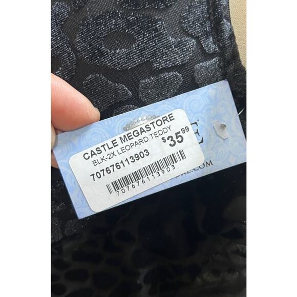 Castle Women's V Neck Leopard Black High Cut Underwire Bodysuit 2X Lingerie NWT - Picture 4 of 9